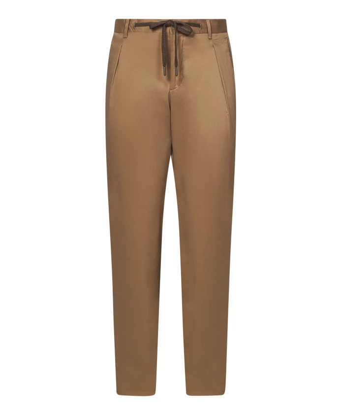 

Бежевые хлопковые брюки с эластичным поясом и шнурком, стильные. Franzese Collection, бежевый