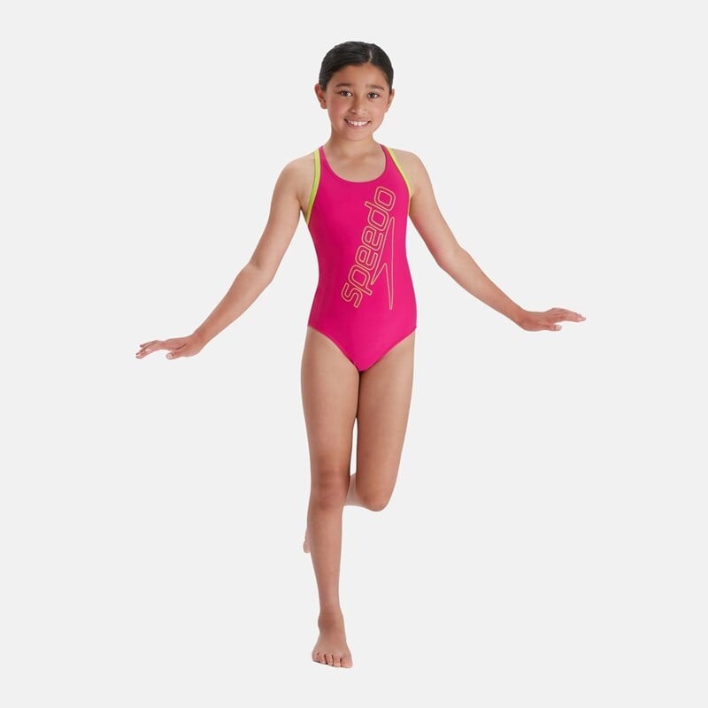 

Детский цельный купальник с логотипом на штанге, для девочек Speedo, фуксия