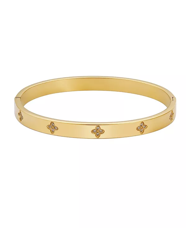 

Браслет-Манжета из золота с паве, устойчивый к потускнению, с клевером Adornia, gold