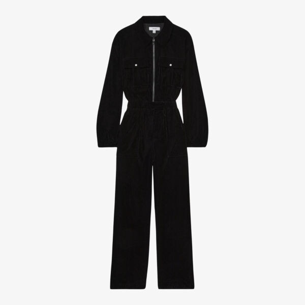 

Комбинезон из эластичного бархата с длинными рукавами и накладными карманами Reiss, черный