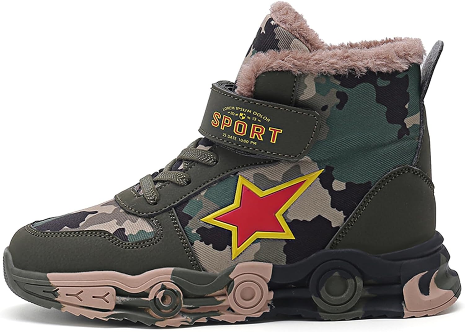 

Детские камуфляжные хлопковые туфли, спортивная обувь для улицы, плюшевые и утепленные походные ботинки, противоскользящие и износостойкие зимние ботинки Wongtuli, 966