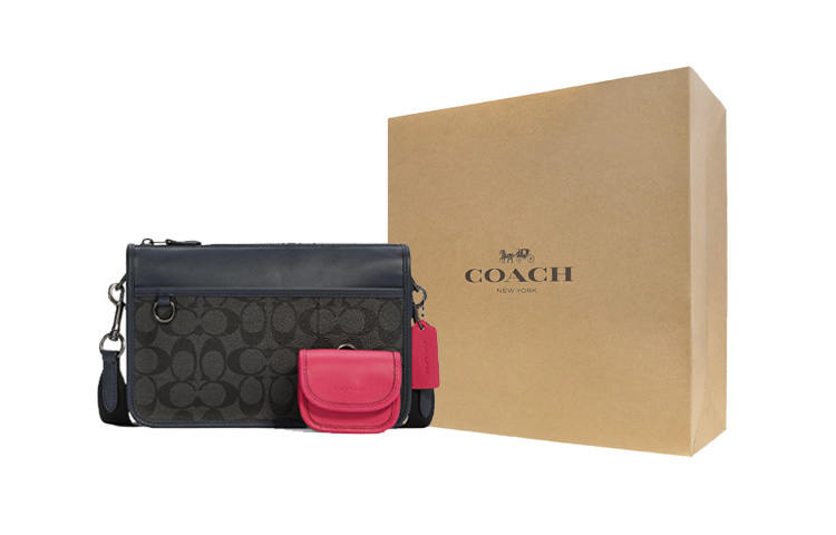 

COACH Наследство Canvas с кожаной сумкой кроссбоди, наплечная сумка мужская Black & Rose Red