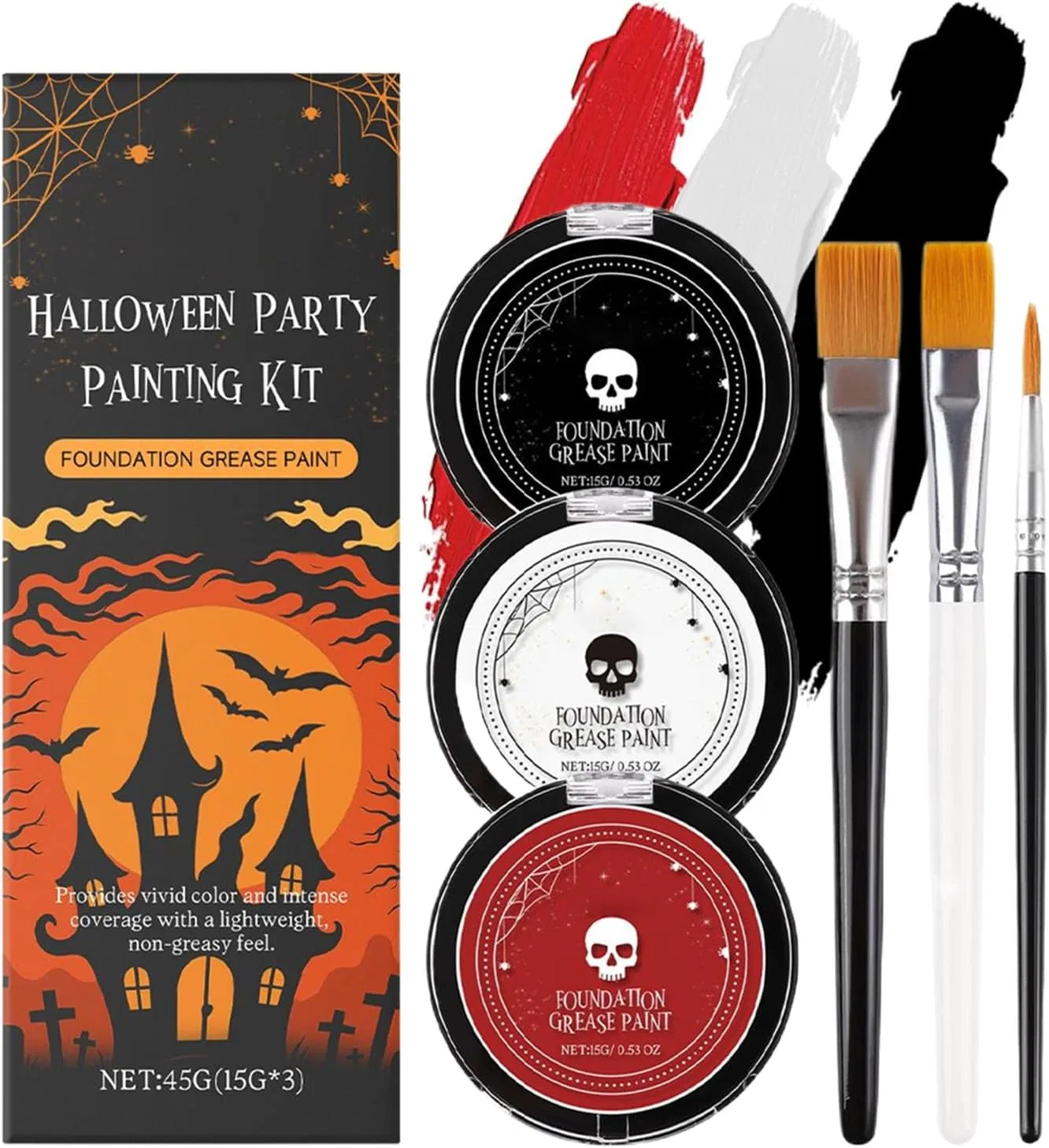 Набор для росписи лица и тела Halloween, черный и красный, с кистями