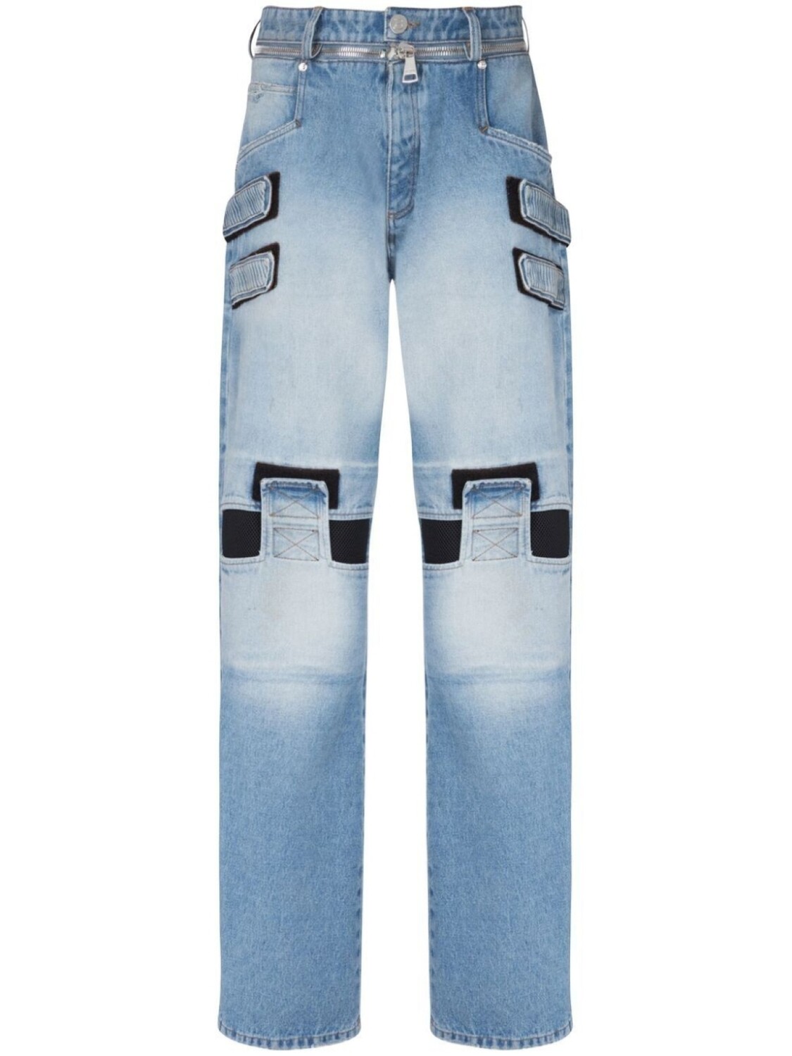 

Balmain mesh-detail loose-cut denim jeans, синий