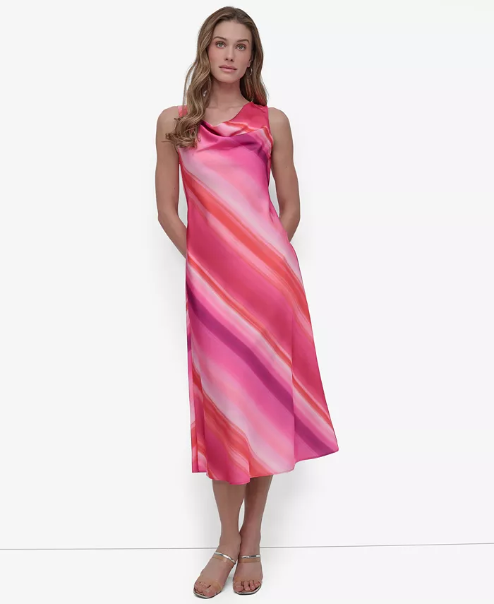 

Платье миди без рукавов с вырезом-хомутиком и миниатюрным принтом DKNY, розовый