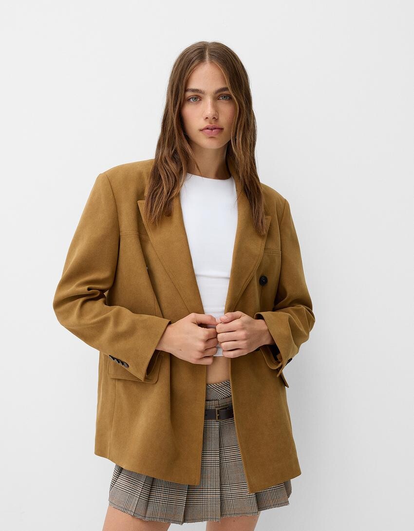 

Блейзер oversize из искусственной замши Bershka, коричневый