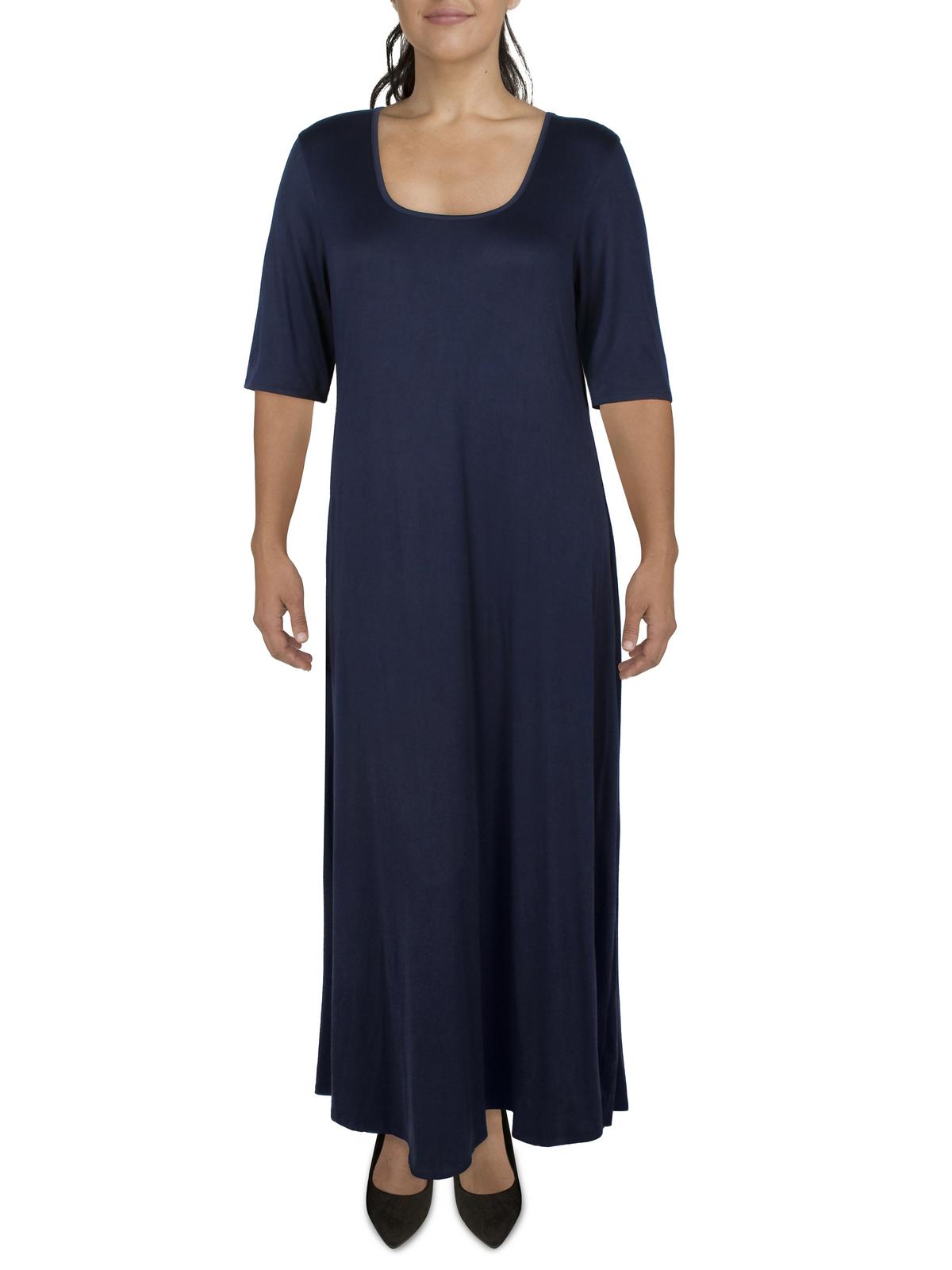 

Плюс Женское Длинное Платье Макси С Коротким Рукавом 24seven Comfort Apparel, темно-синий
