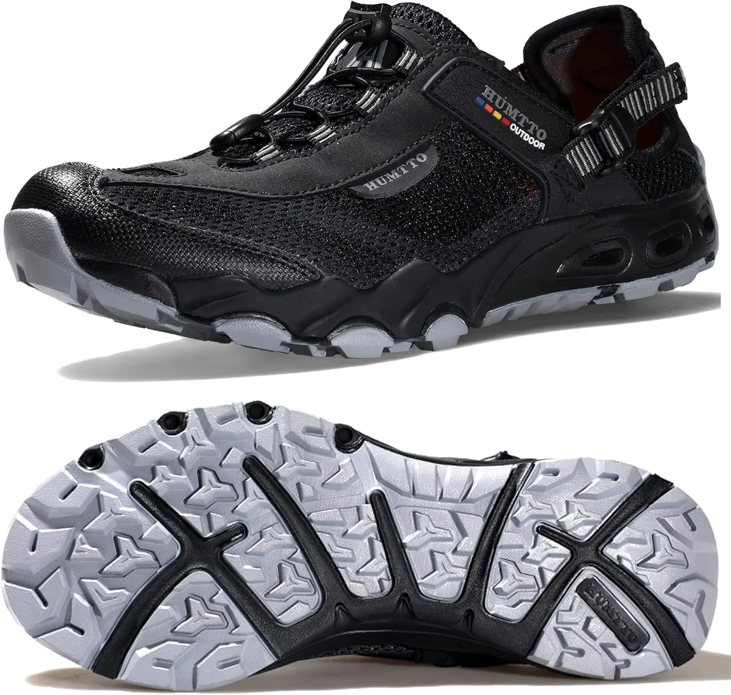 

Мужские водные туфли HUMTTO - походные сандалии для мужчин, уличные водные сандалии с закрытым носком, нескользящие речные туфли, летние быстро сохнущие акваобувь, черный/серый
