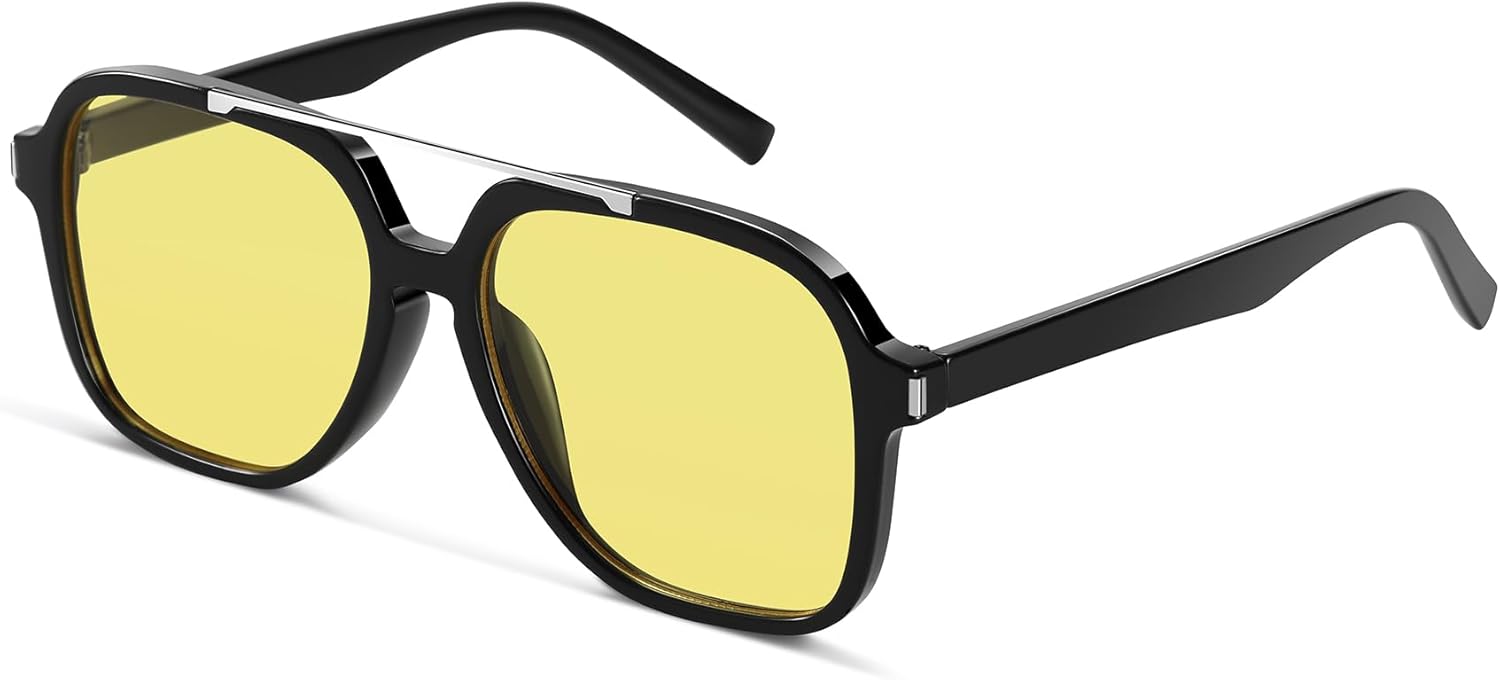 

Длинные модные солнцезащитные очки-авиаторы для женщин и мужчин, классический ретро-стиль 70-х, двойная перемычка, квадратная форма, винтажные солнцезащитные очки A2258 A LONG, C5 Black/Yellow