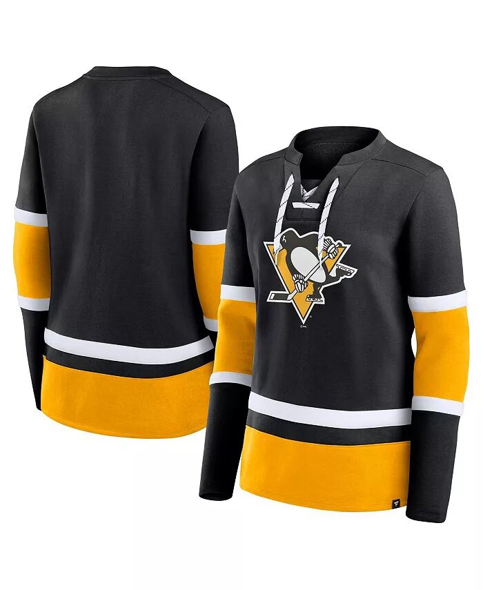 

Женская черная футболка Pittsburgh Penguins Prime Time Lace-Up с длинным рукавом Fanatics