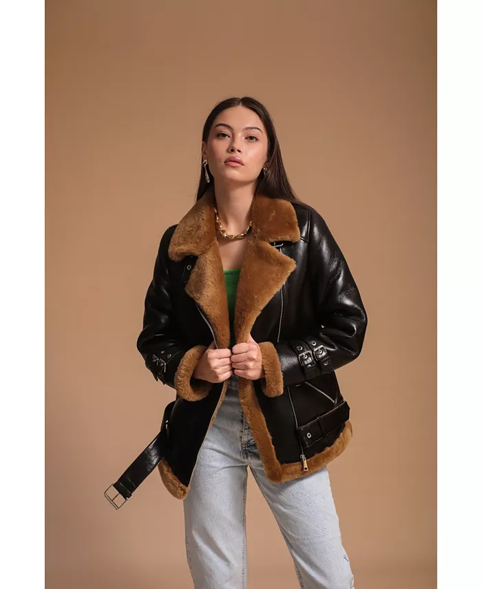 

Женская кожаная куртка из овчины, коричневая Furniq UK, коричневый