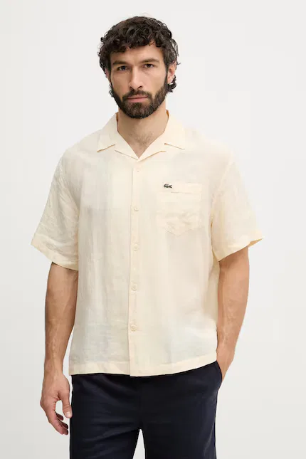 Рубашка Lacoste свободного кроя, 100% лен, бежевый