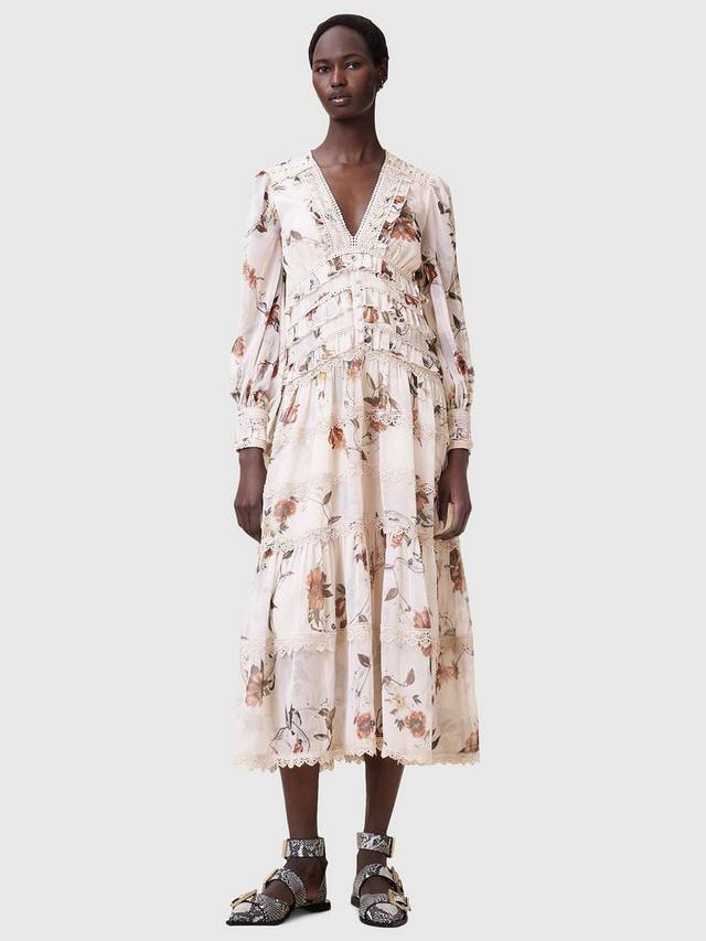 

Платье с цветочными оборками от zora AllSaints, цвет Off White/Multi