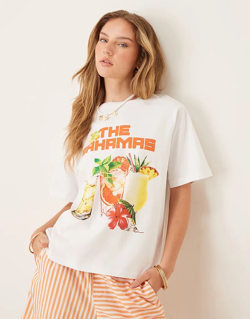 

Футболка свободного кроя ASOS DESIGN с принтом коктейльного клуба в отпуске белого цвета