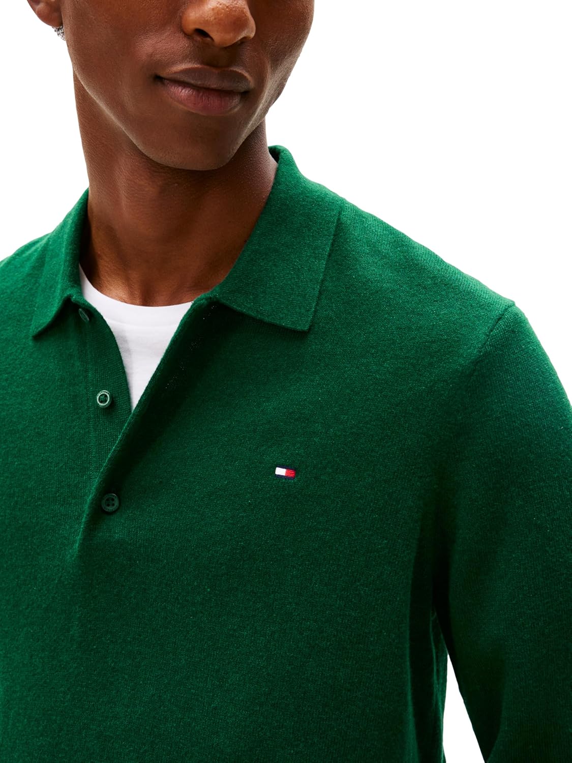 Мужской свитер-поло Tommy Hilfiger из хлопка и кашемира с длинными рукавами, Ornamental Green Heather — фото 2