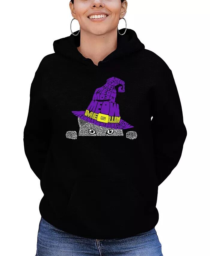 

Женская толстовка с капюшоном Peeking Witch Cat Word Art LA Pop Art, черный