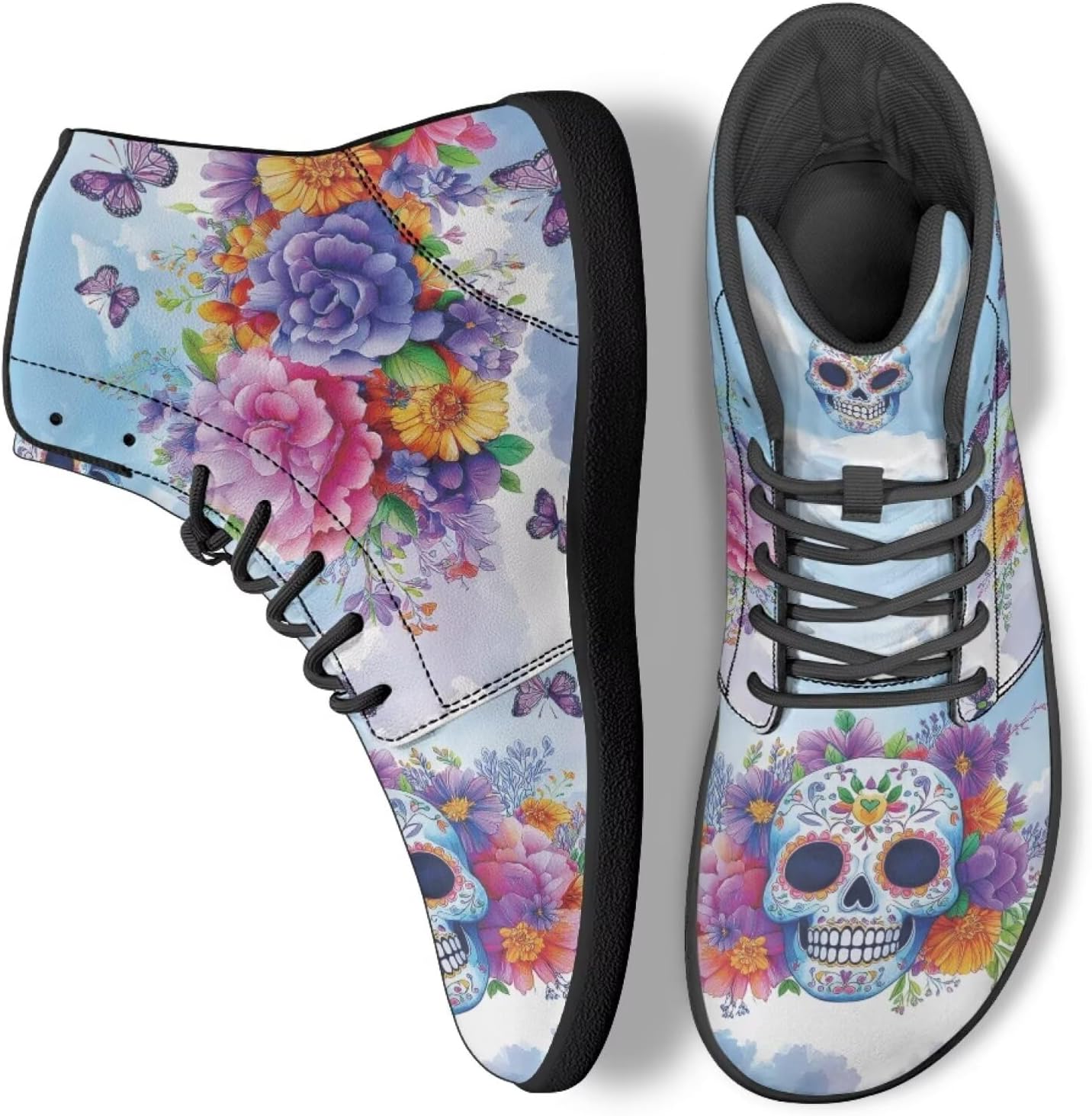 

Кроссовки JoyLamoria Skull Platform, повседневные высокие кроссовки на шнуровке, хип-хоп готические кожаные туфли, черные