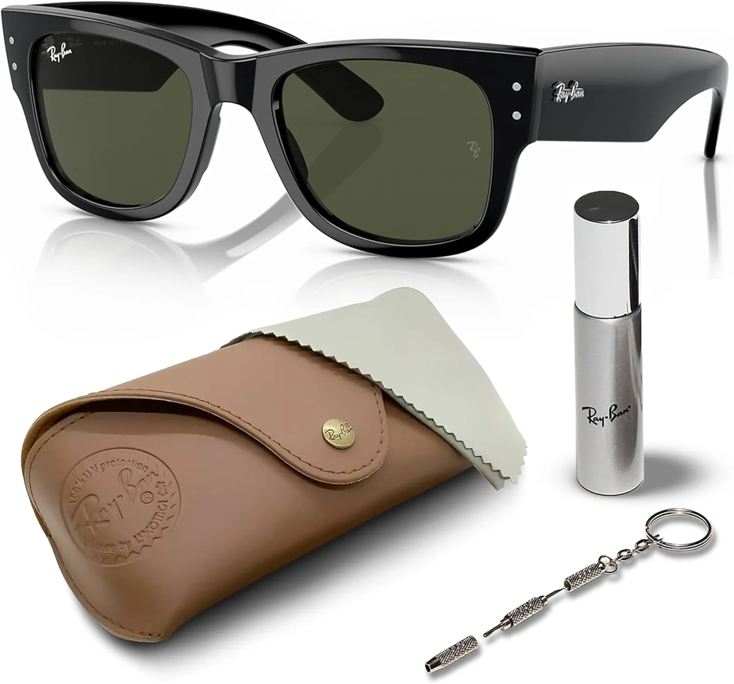 

Солнцезащитные очки Ray-Ban RB0840S MEGA WAYFARER квадратной формы для мужчин и женщин в официальном комплекте RAYBAN Eyewear Kit, Polished Black Frame | Green Lens