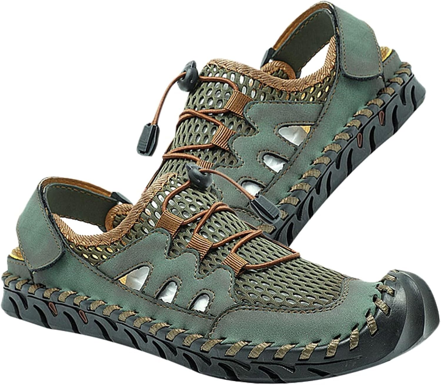 

Мужские кожаные спортивные сандалии с закрытым носком, регулируемые сандалии-рыбаки для улицы, летние пляжные сандалии для ходьбы и походов Hnvavq, B