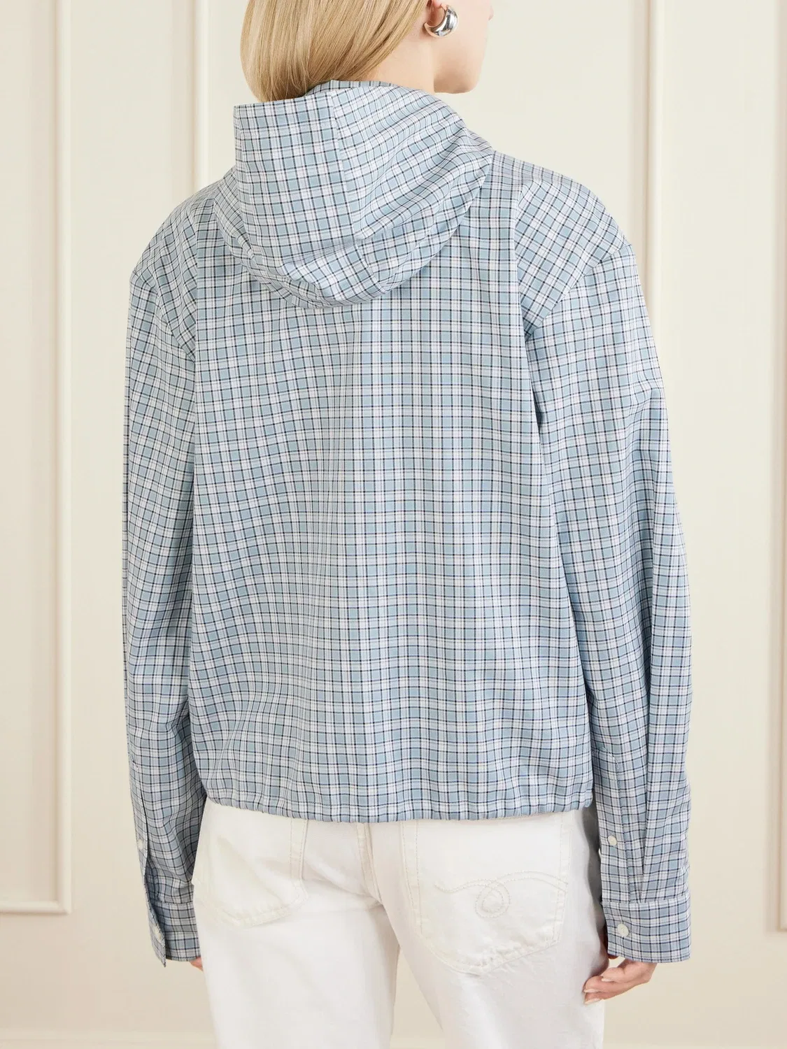 Летняя куртка Ofass из хлопчатобумажной ткани в клетку с вышитым логотипом Acne Studios, синий — фото 4