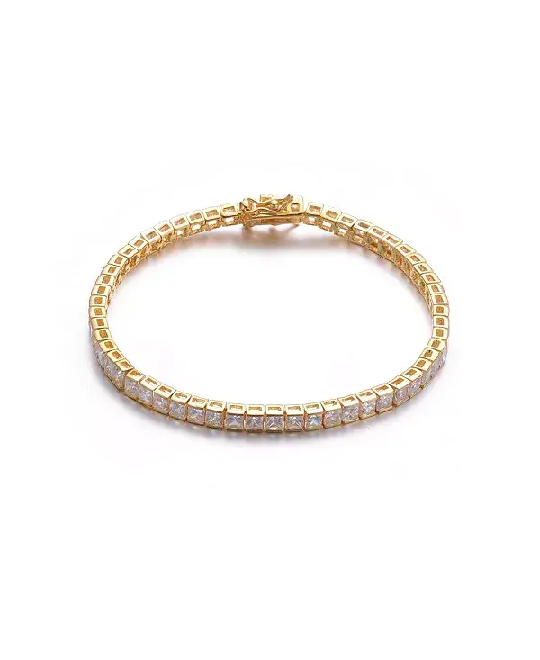 

Стильный теннисный браслет из стерлингового серебра с квадратными кубическими цирконами Genevive, gold