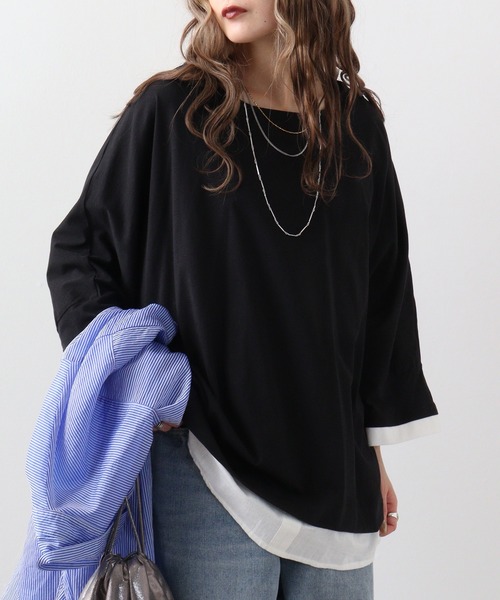 

Футболка свободного кроя с рукавами 3/4, многослойная AtONE, черный