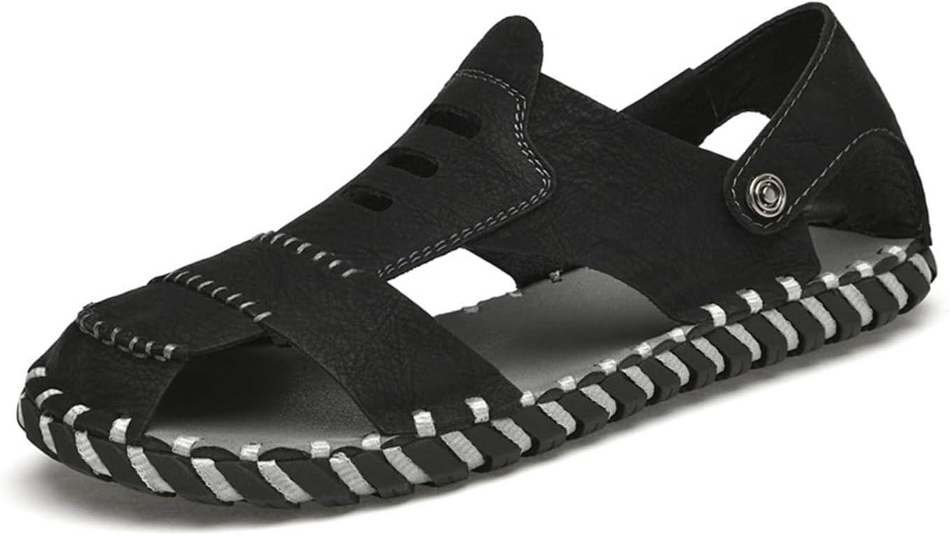 

Мужские сандалии ручной работы из кожи с вырезами, повседневные рыбацкие сандалии, закрытый носок, мягкая подошва, легкие, для прогулок на открытом воздухе и воды, дышащие, на лето, пляжные, спортивные, для походов Ksedt, черный