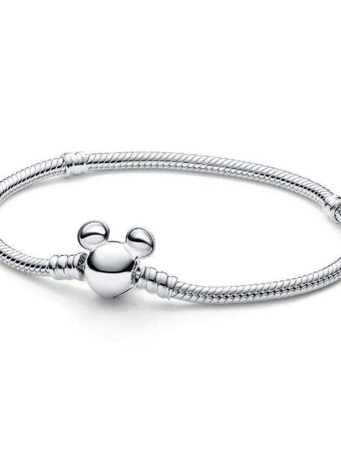 

Браслет Pandora Disney Mickey Mouse Clasp Moments Snake Chain Bracelet, стерлинговое серебро