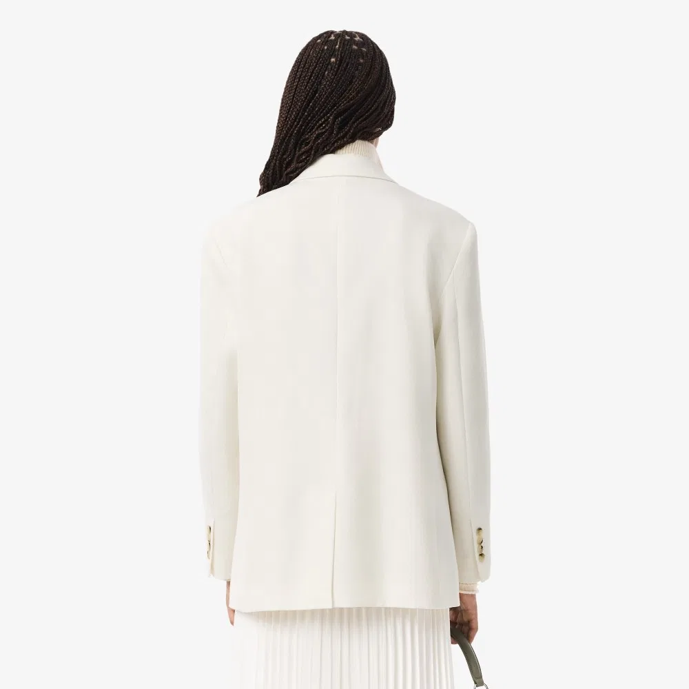 Блейзер женский Lacoste Relaxed Fit, шерстяной твил, кремовый — фото 3