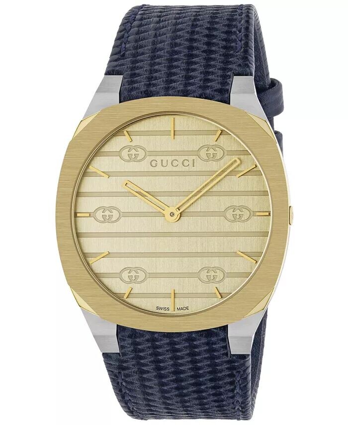 

Женские швейцарские часы 25H с синим кожаным ремешком, 34 мм Gucci
