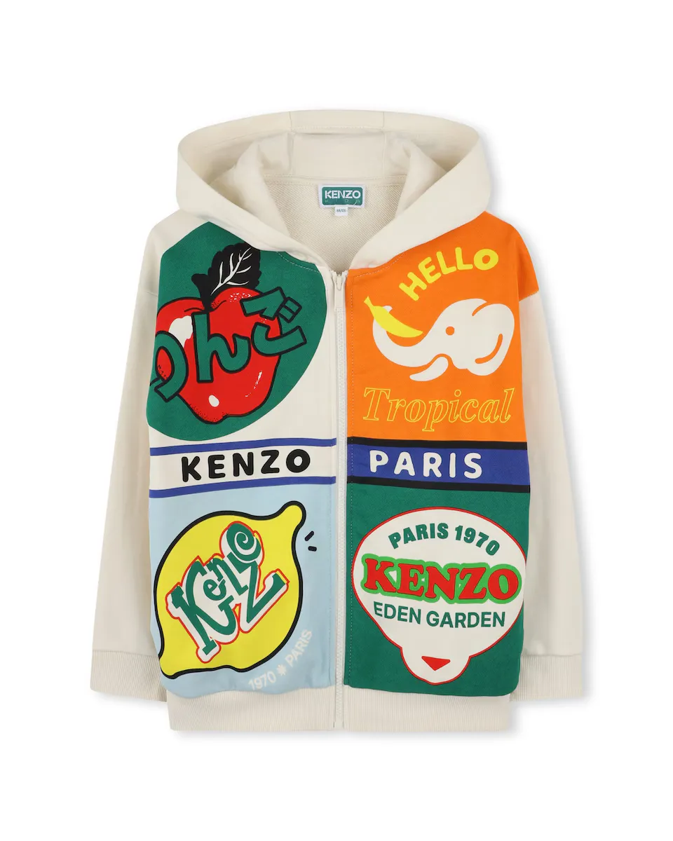 

Детская куртка на молнии с капюшоном и принтом спереди Kenzo Kids, цвет Crudo