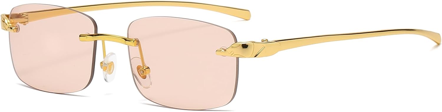 

Винтажные солнцезащитные очки без оправы для женщин и мужчин, ретро, ​​роскошные, золотистые металлические, маленькие прямоугольные солнцезащитные очки FLJMRAVER, A5* Gold / Champagne