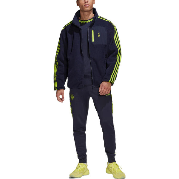 Куртка Men's adidas Logo Printing Pattern Stripe Soccer/Football Jacket Navy Blue, синий — фото 2