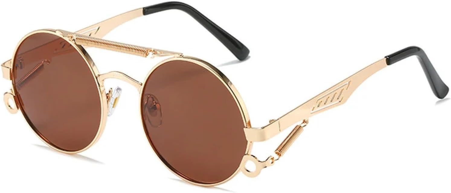 

Ретро металлические круглые солнцезащитные очки с двойной перемычкой для женщин, модные солнцезащитные очки с градиентным зеркальным покрытием для мужчин, трендовый панк TVTBBVV, Golden Tea