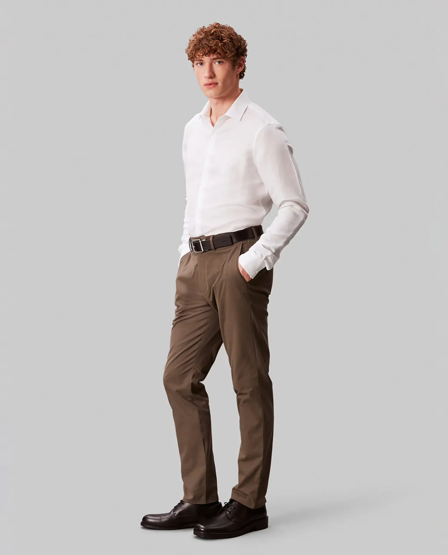 Мужская рубашка из льняной смеси, приталенная, однотонная Calvin Klein, белый — фото 3