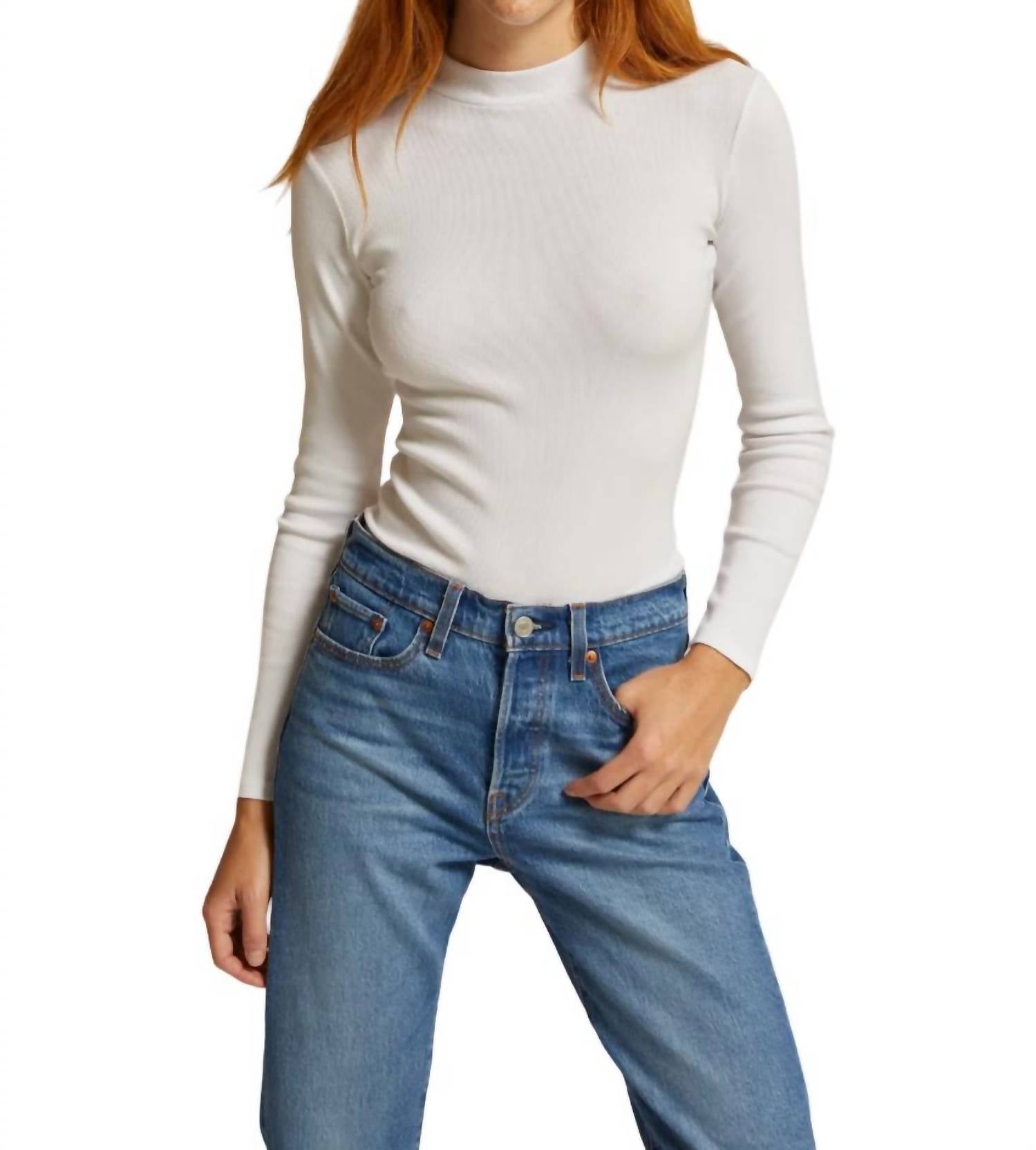 

Топ Lauryn с воротником-стойкой и длинными рукавами белого цвета PERFECTWHITETEE