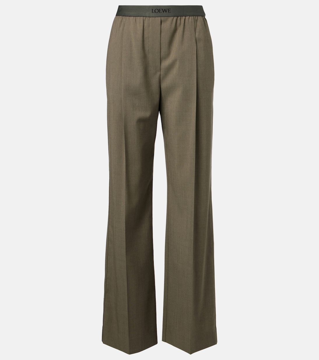 

Широкие шерстяные брюки с высокой посадкой Loewe, Khaki Green