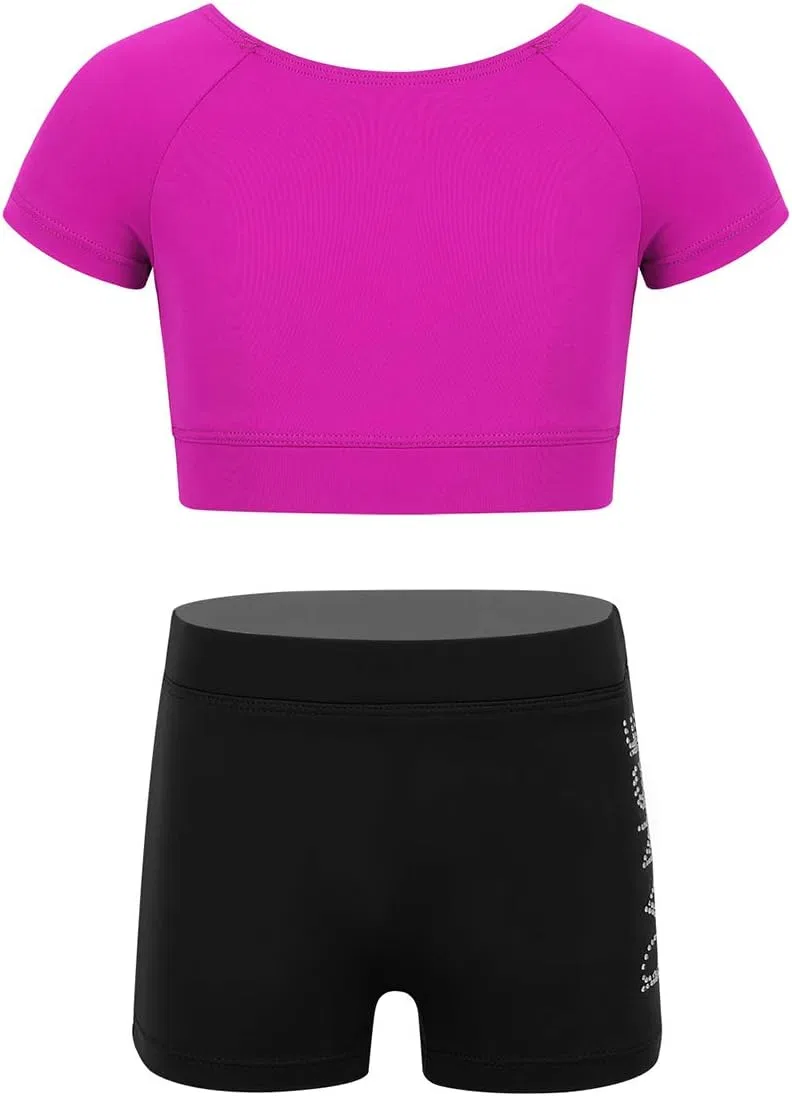 Детский спортивный комплект из топа и шорт Hularka для гимнастики, Rose Red