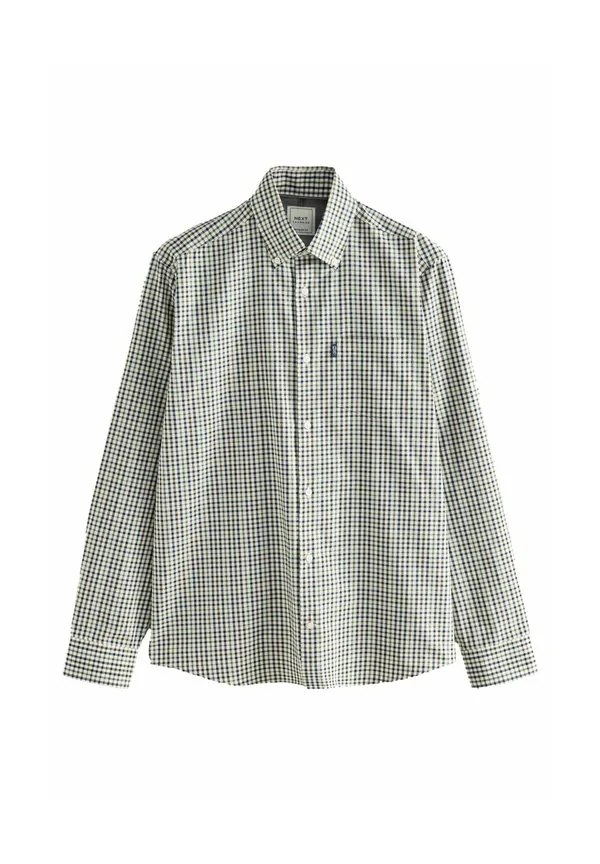 Рубашка-Оксфорд с пуговицами, легко гладится утюгом. Next, Neutral Brown/Navy Gingham Check — фото 2
