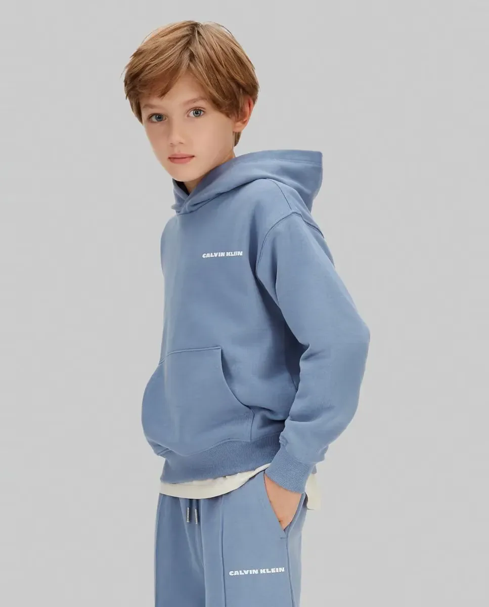Детская толстовка с капюшоном свободного кроя Calvin Klein, синий
