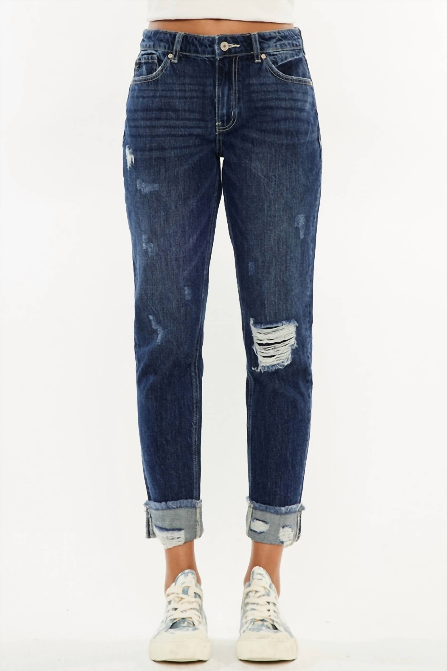 

Джинсы Boyfriend с высокой посадкой в среднем оттенке KanCan, Medium Wash