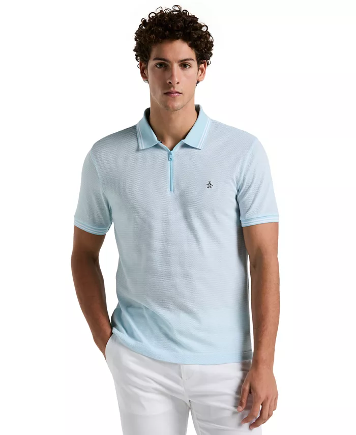 

Мужская поло с четверть-молнией и жаккардовым узором Original Penguin, синий