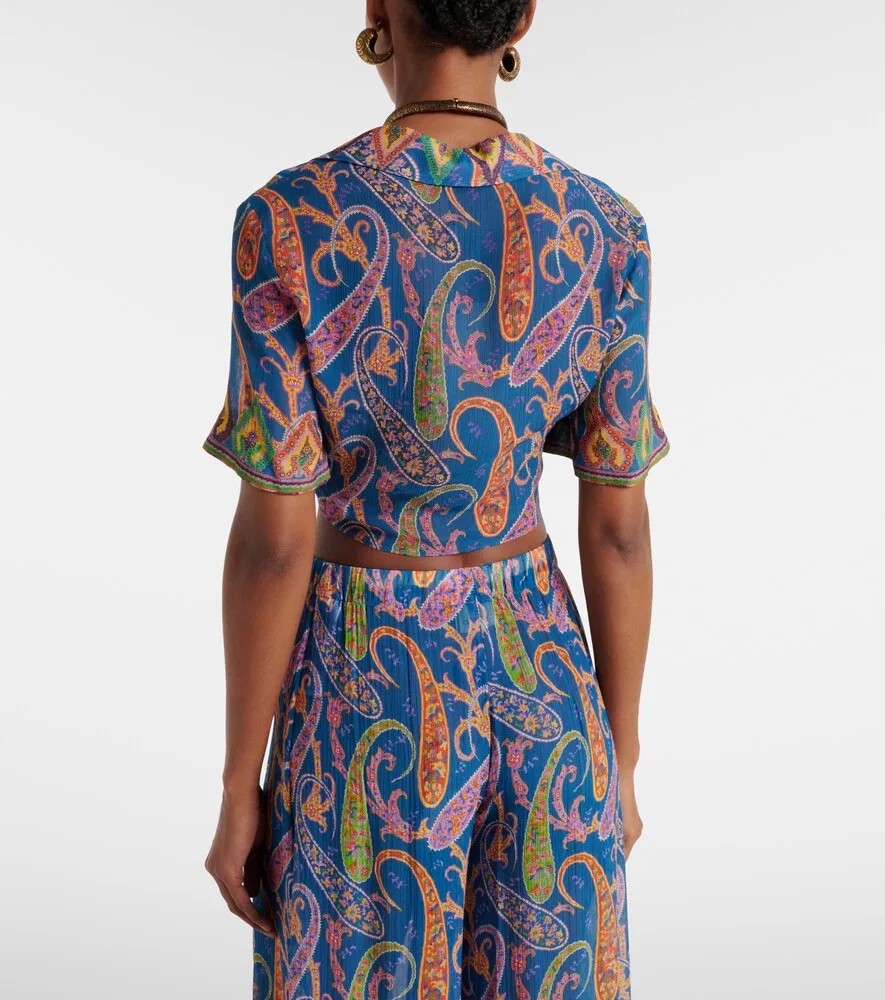 Укороченный топ с узором пейсли Etro, синий — фото 4