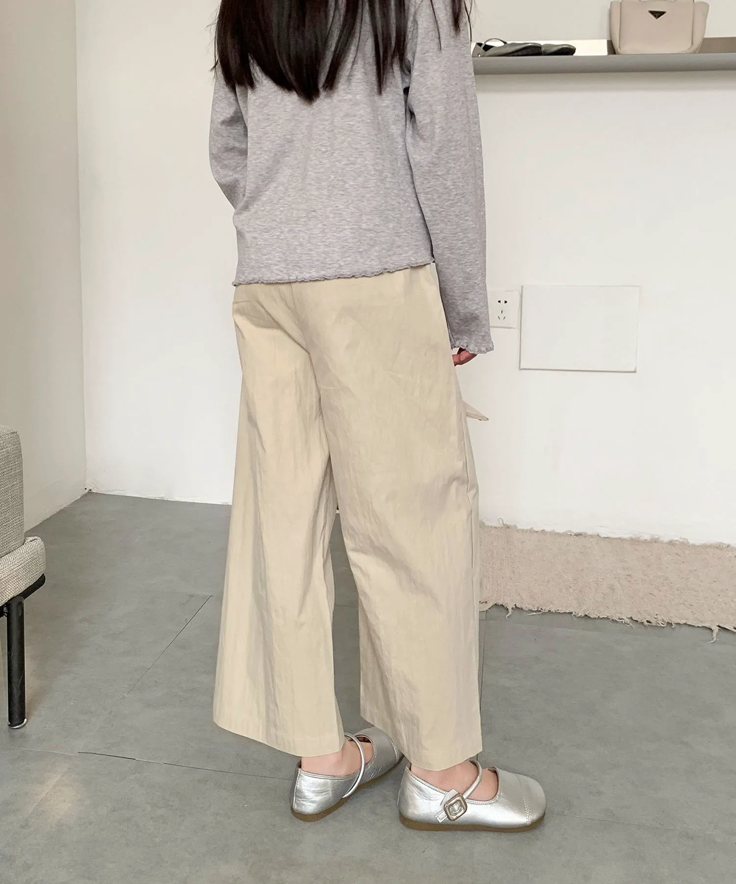 Детские широкие штаны с передней лентой Aimoha Kids, off white — фото 3