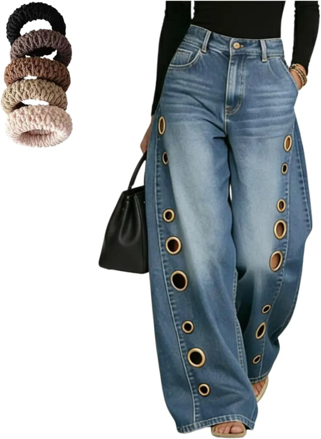 Джинсы с люверсами, Wide Leg, Vintage Light Blue