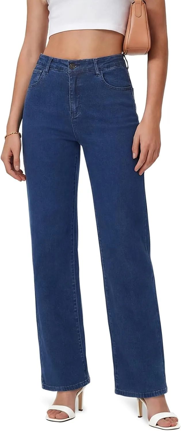 

Прямые джинсы для женщин — высокие с широкими штанинами, свободный крой в стиле Y2K ZPIUO