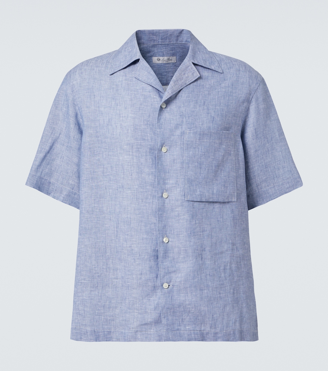 

Федерико льняная рубашка в стиле боулинг Loro Piana, Light Blue Indigo