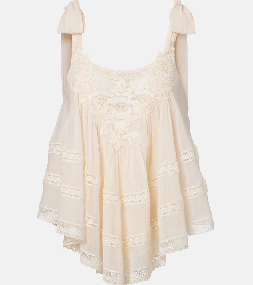 

Топ из хлопка и шелка с отделкой кружевом Awaken Zimmermann, Cream