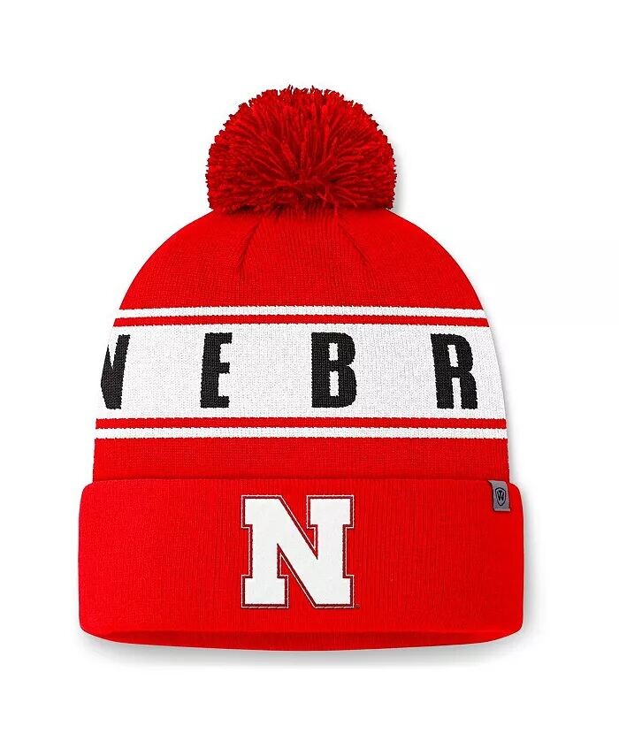 

Мужская шапка-ушанка Scarlet Nebraska Huskers Slash Cuffed Knit с помпоном Top of the World