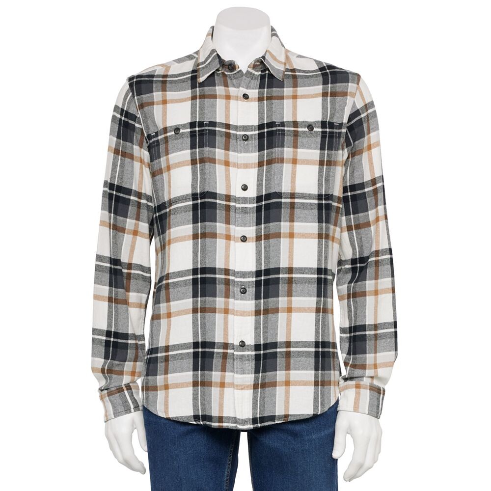 

Мужская фланелевая рубашка на пуговицах Sonoma Goods For Life, цвет Ivory Black Plaid
